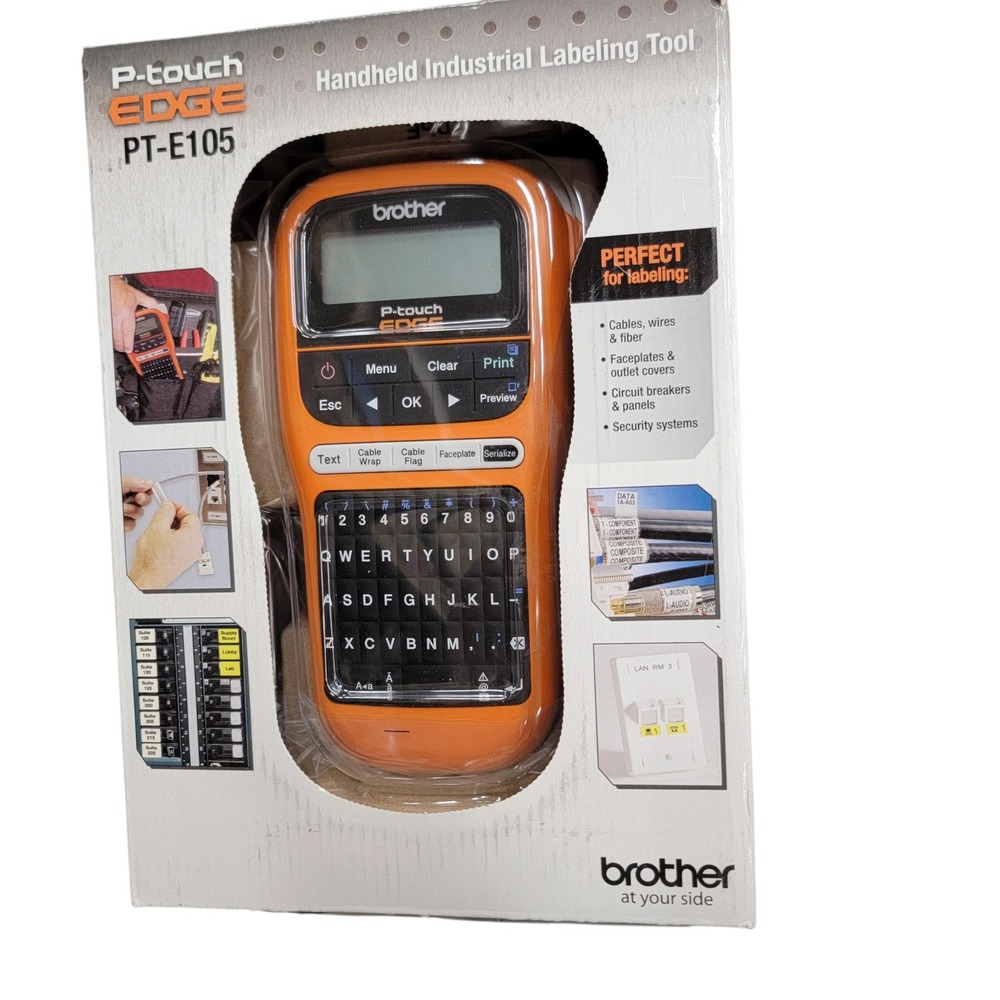 Brother P-touch EDGE PT-E105 Industrial Label Maker Orange NEW Handheld QWERTY